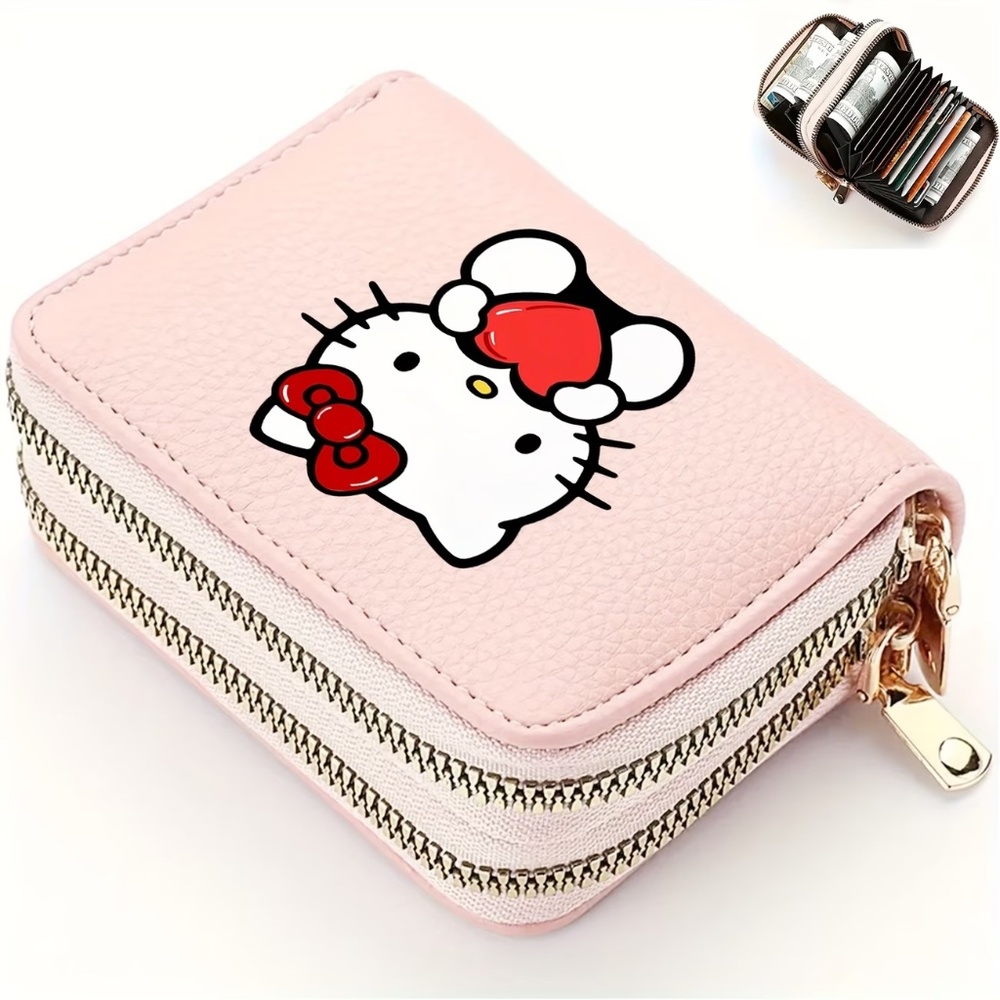Hello Kitty Zip-Around Coin Purse Card Holder Double Zipper